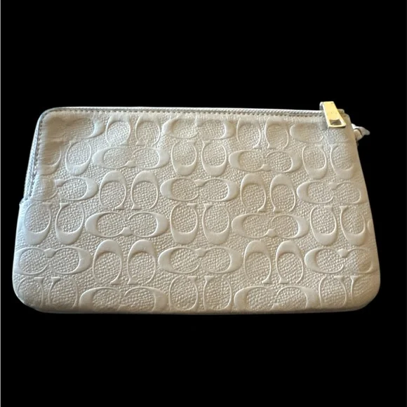 Coach 87934 Double Zip Taupe Embossed Wristlet - Picture 2 of 7